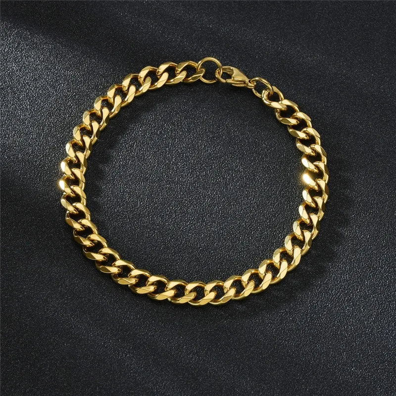 LETAPI Fashion Stainless Steel Curb Cuban Chain Bracelet for Men Women Hip Hop Couple Unisex Wrist Hand Jewelry Gift Party