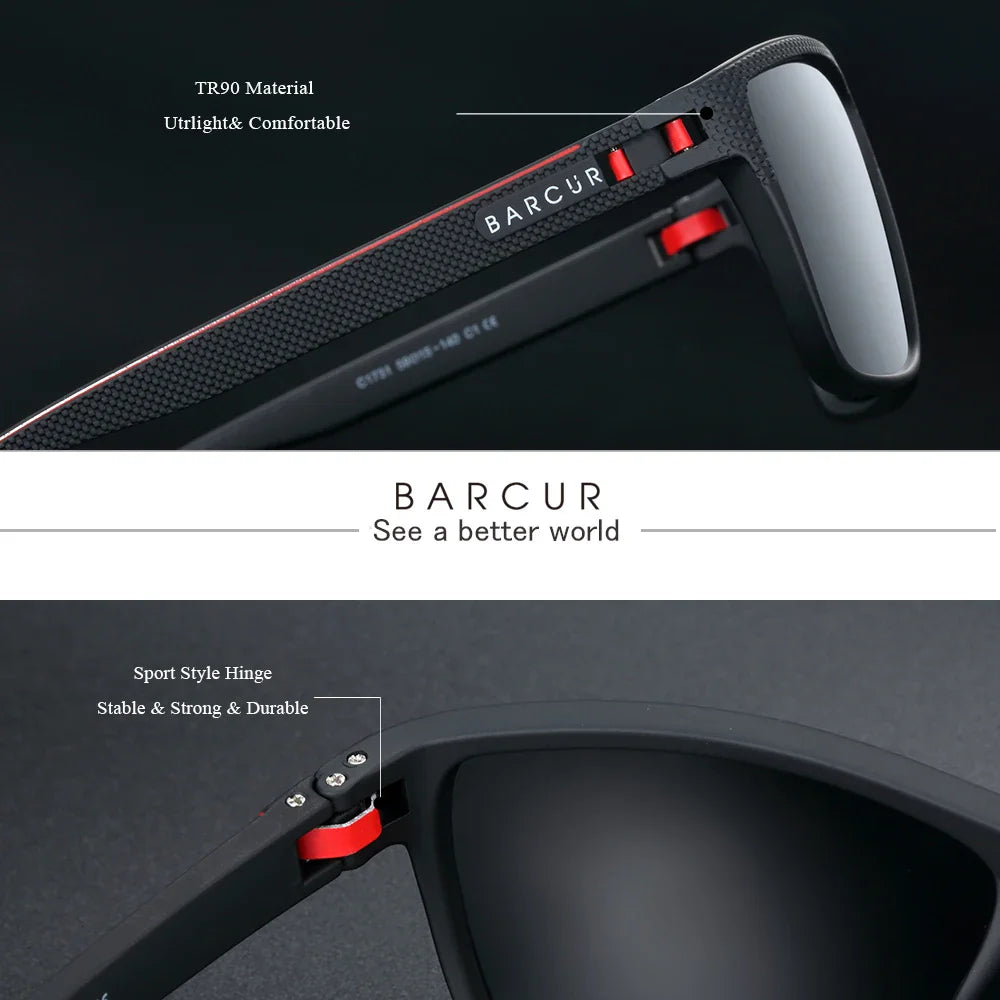 BARCUR Sports Polarized Sunglasses for Men Lightweight TR90 Square Fishing & Travel Eyewear UV400 Protection Men Accessory
