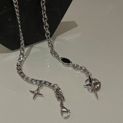 JWER New Y2K Cuban Figaro Chain Star Moon Pendant Necklace Men Punk Black Zircon Chain Choker Necklace For Men Jewelry Gifts